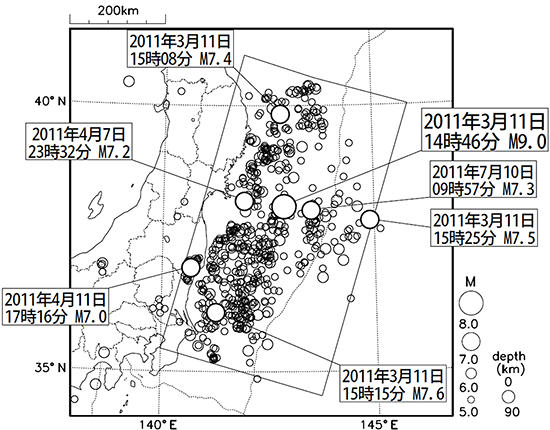 図７：余震活動の領域－気象庁